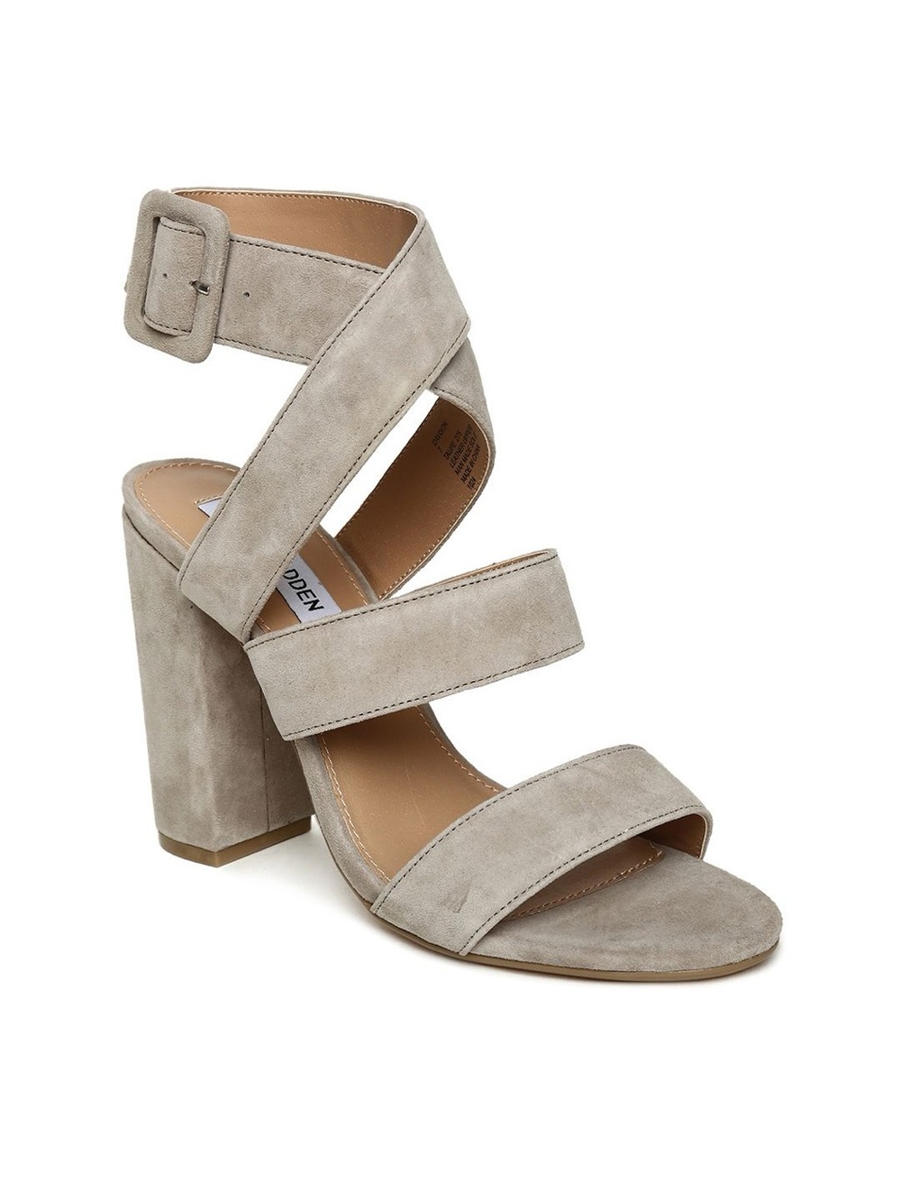 Steve Madden Davison Taupe Suede Block Heels with Ankle Strap